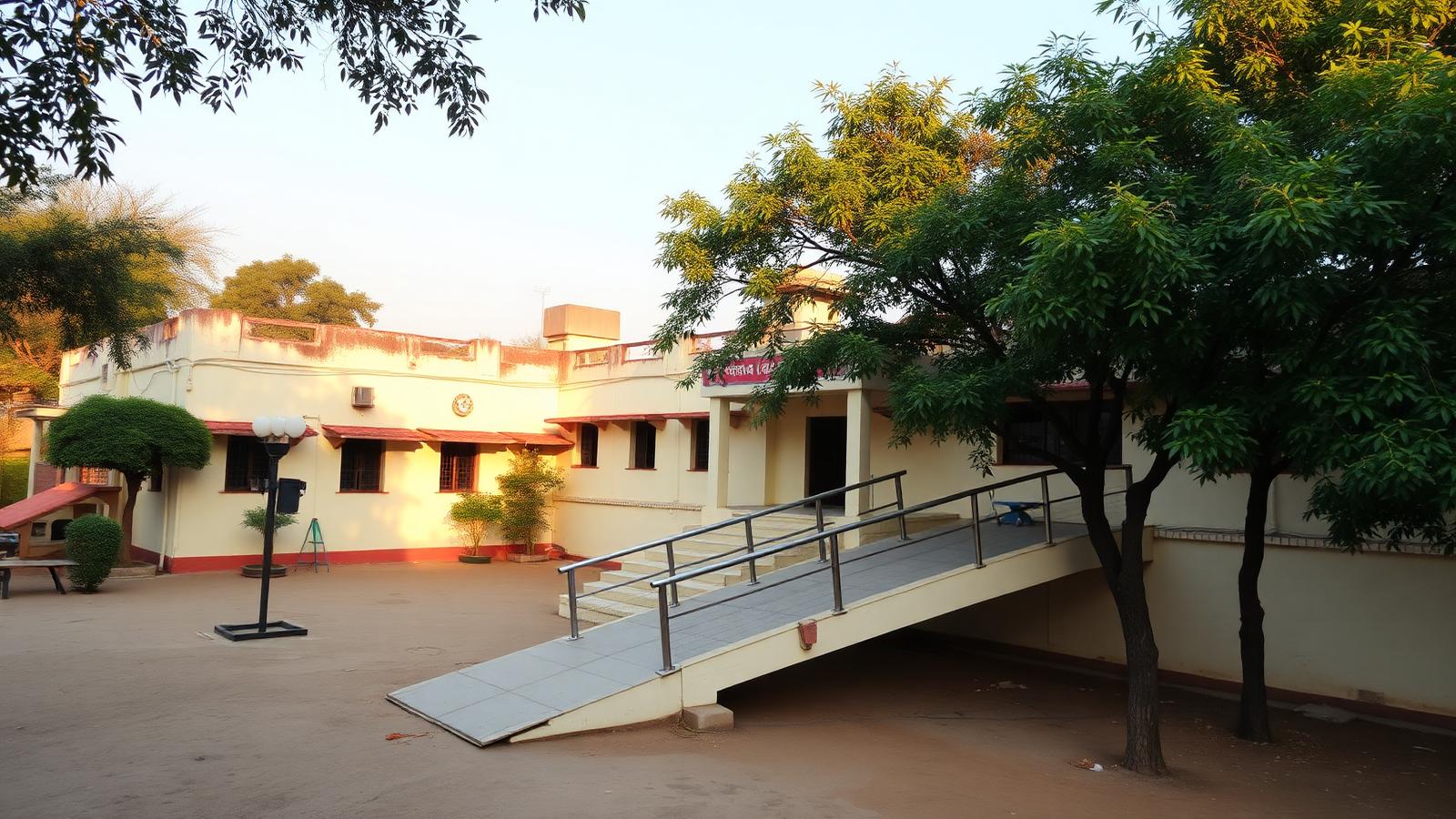 The organisation's single-storey campus building with a ramped, accessible entrance and courtyard